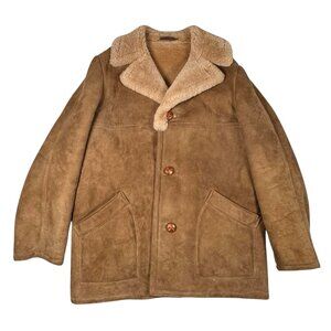 VTG 80s Abercrombie Fitch Sawyer of Napa Shearling Jacket SZ M L Tan Sheepskin